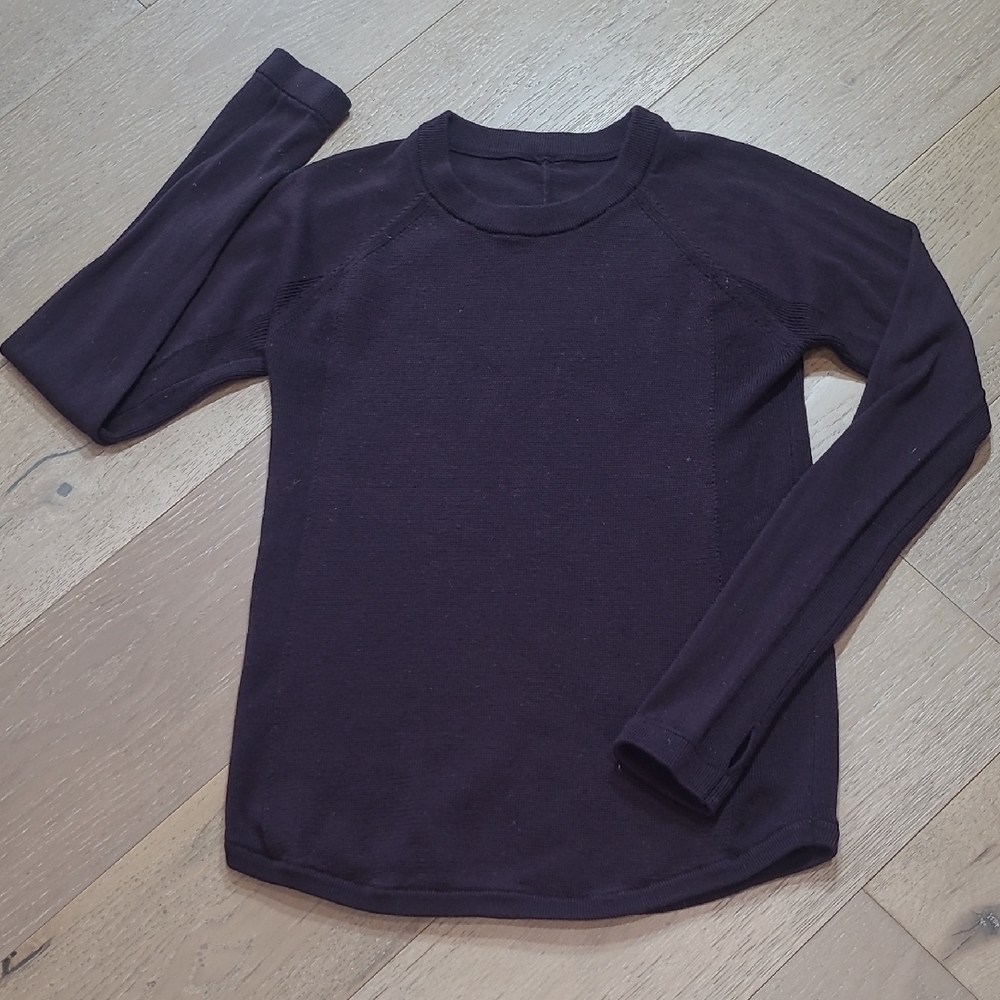 Lululemon Sit In Lotus Wool Sweater Women's sz 4/XS Black Cherry Yoga/Gym Top